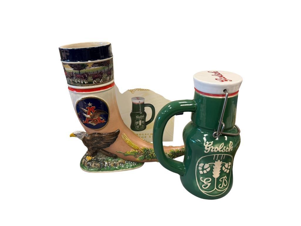 ANHEAUSER-BUSCH / BUDWEISER GROLSCH SWINGSTOP BEER STEIN AND TRADITIONS CERAMIC HORN (1 of 16)