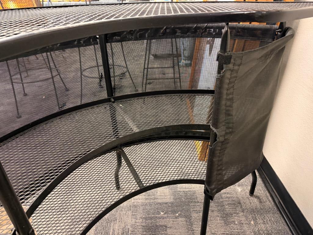 BLCK METAL MESH 3/4 CIRCLE OUTDOOR / PATIO BAR TABLE WITH TWO INTERIOR SHELVES - 10