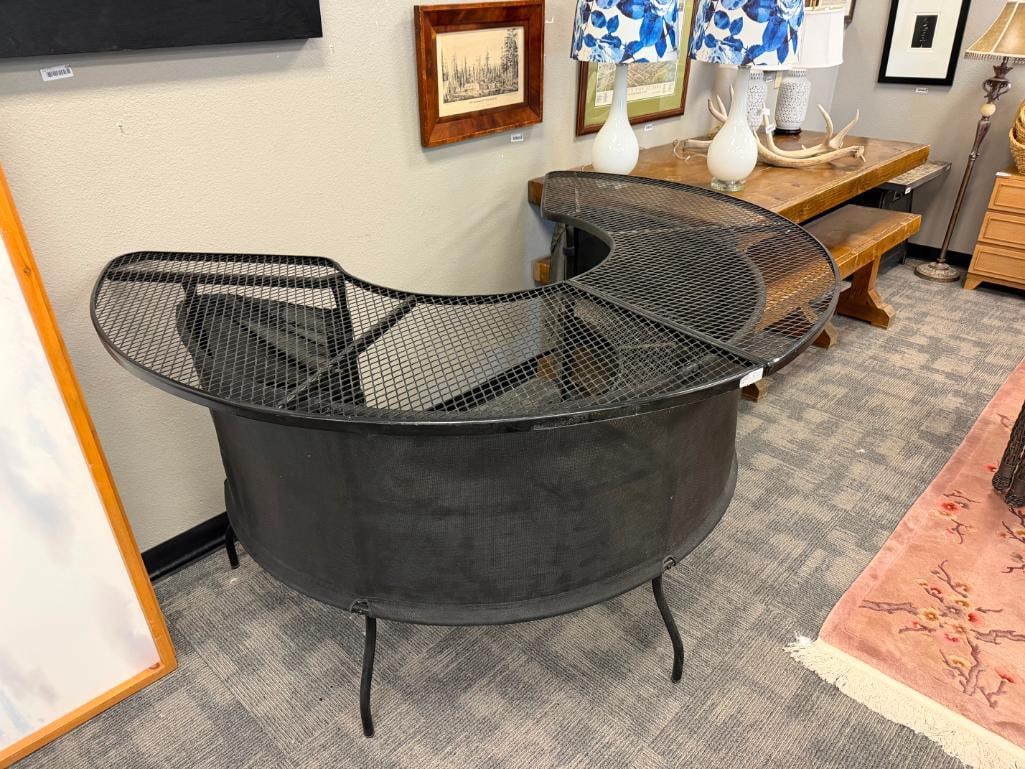 BLCK METAL MESH 3/4 CIRCLE OUTDOOR / PATIO BAR TABLE WITH TWO INTERIOR SHELVES - 11