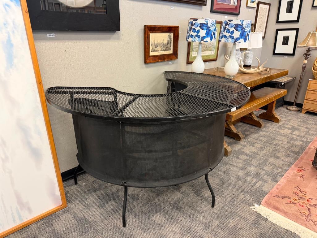 BLCK METAL MESH 3/4 CIRCLE OUTDOOR / PATIO BAR TABLE WITH TWO INTERIOR SHELVES - 2