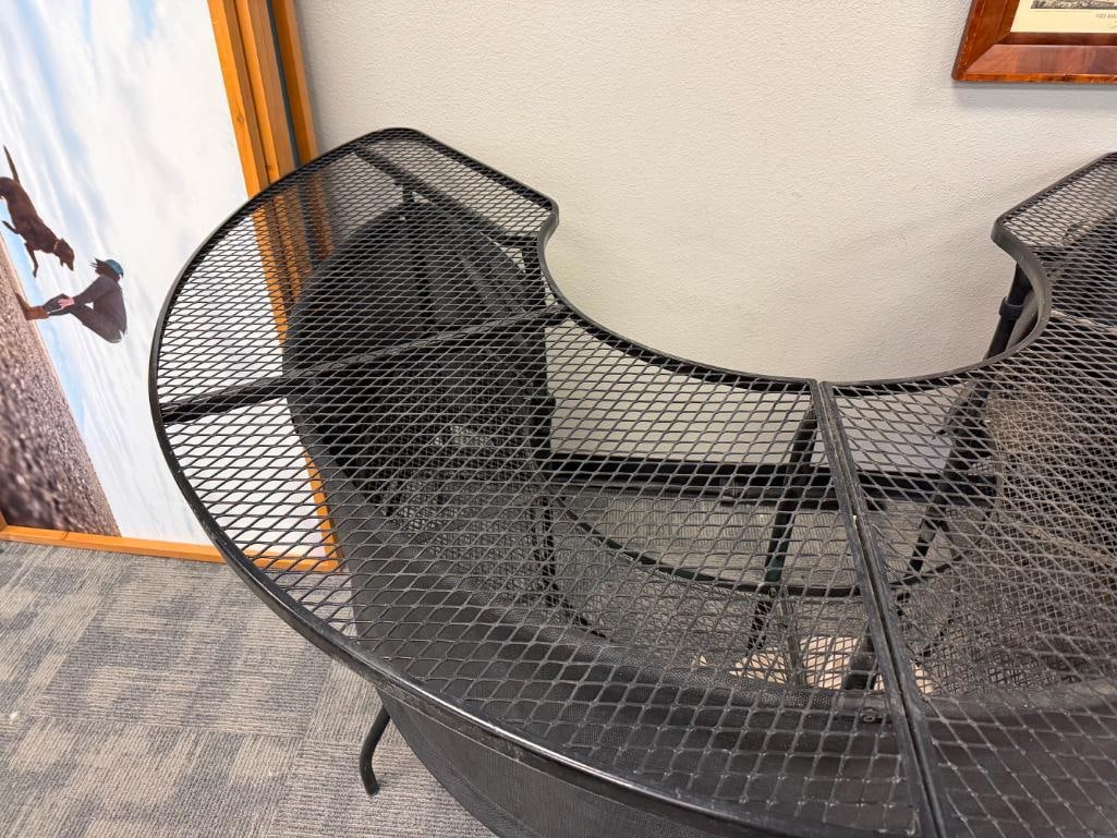 BLCK METAL MESH 3/4 CIRCLE OUTDOOR / PATIO BAR TABLE WITH TWO INTERIOR SHELVES - 7