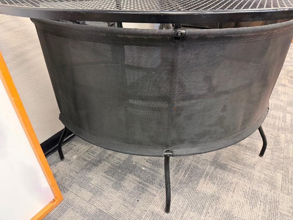 BLCK METAL MESH 3/4 CIRCLE OUTDOOR / PATIO BAR TABLE WITH TWO INTERIOR SHELVES - 8