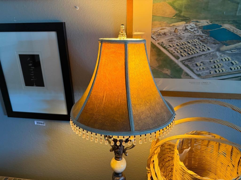 VINTAGE ART DECO STYLED FLOOR LAMP SILVER DISTRESSED FINISH WITH CENTRAL STONE - 13