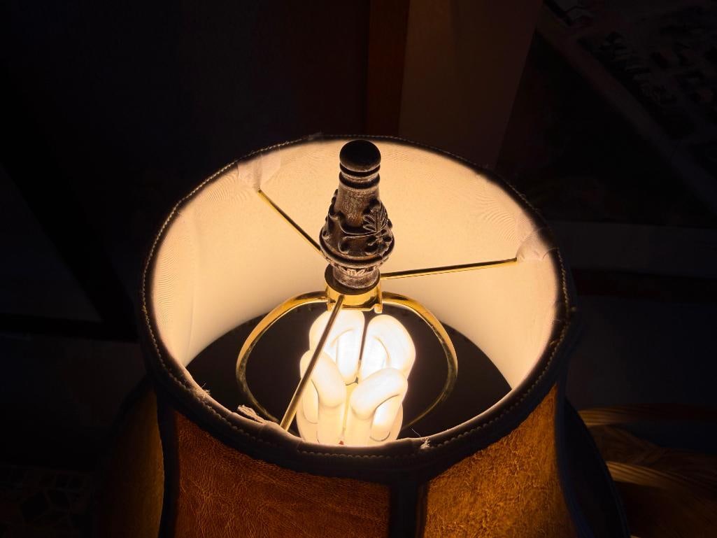 VINTAGE ART DECO STYLED FLOOR LAMP SILVER DISTRESSED FINISH WITH CENTRAL STONE - 14