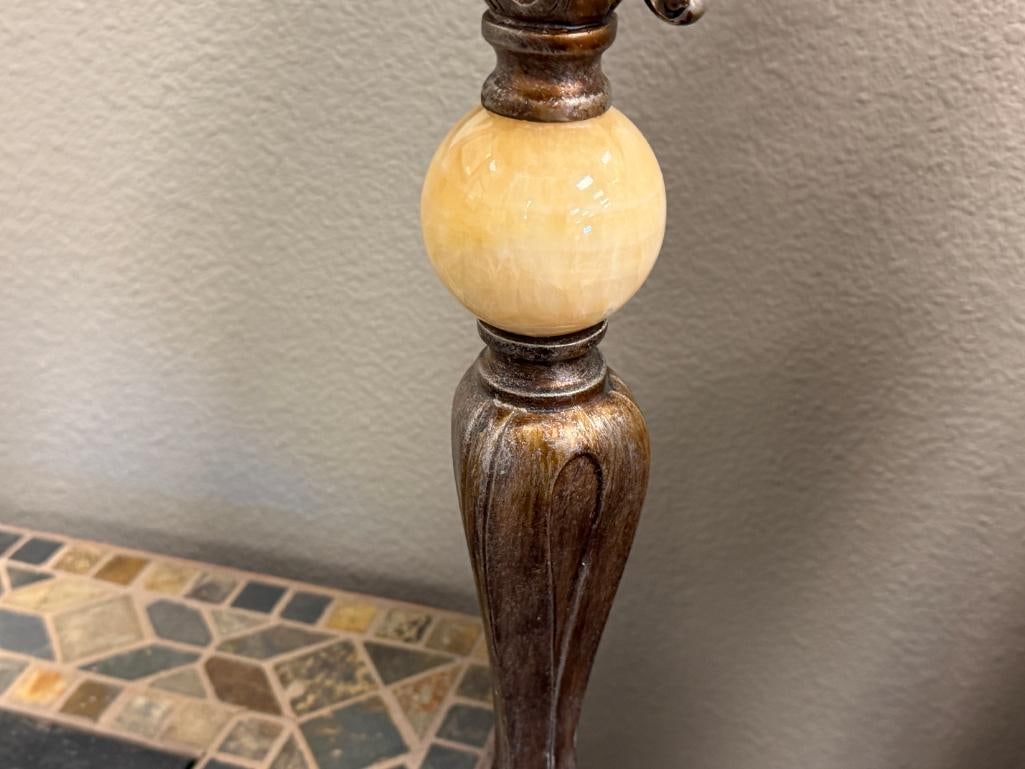 VINTAGE ART DECO STYLED FLOOR LAMP SILVER DISTRESSED FINISH WITH CENTRAL STONE - 18