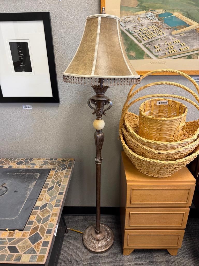 VINTAGE ART DECO STYLED FLOOR LAMP SILVER DISTRESSED FINISH WITH CENTRAL STONE - 3