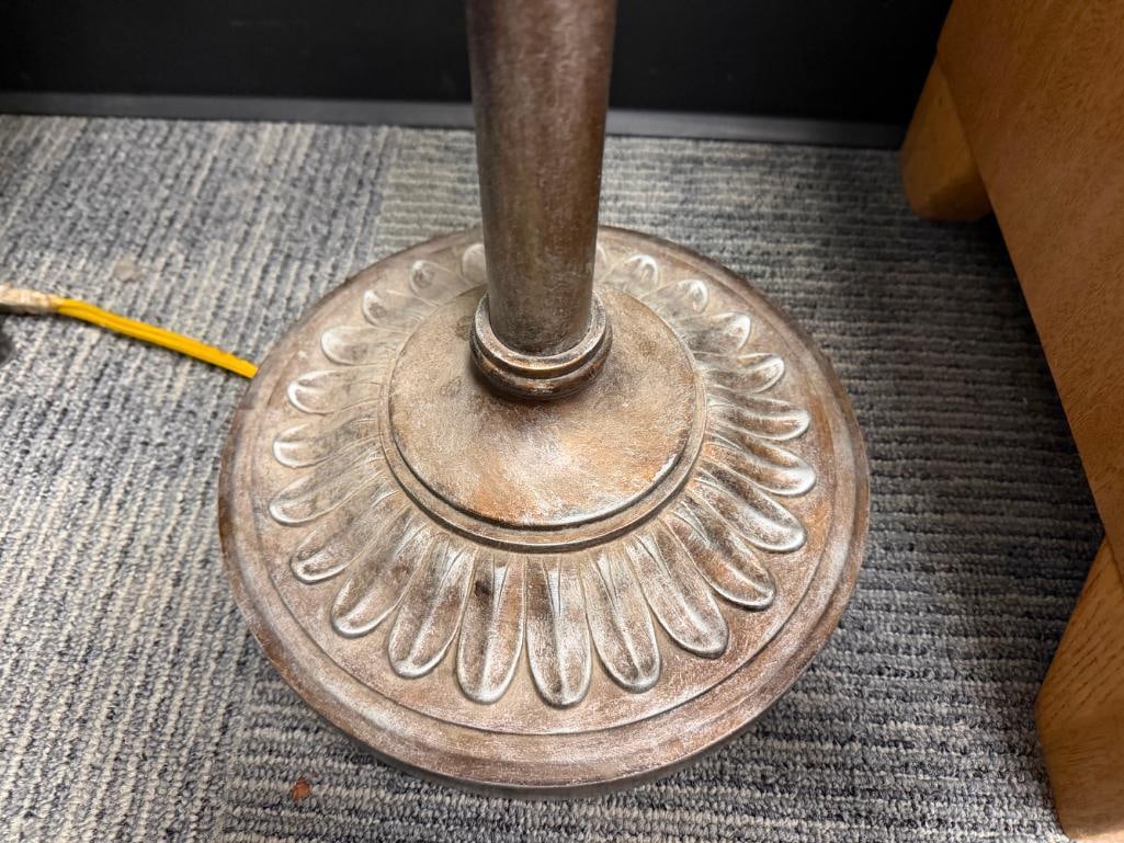 VINTAGE ART DECO STYLED FLOOR LAMP SILVER DISTRESSED FINISH WITH CENTRAL STONE - 4