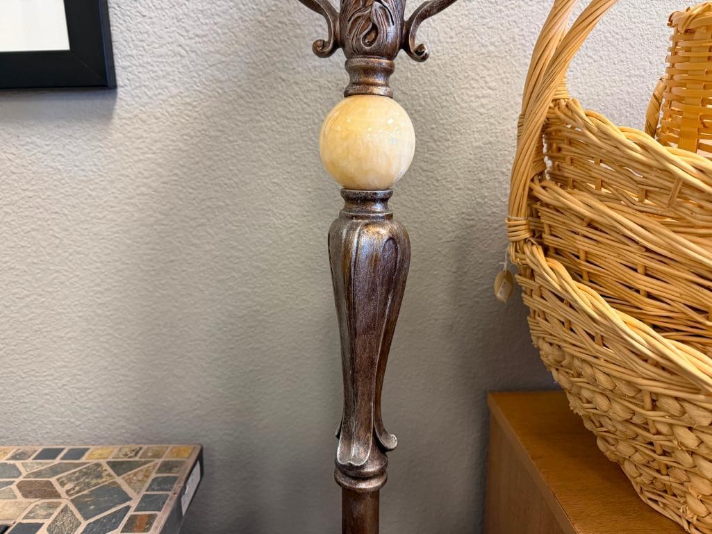 VINTAGE ART DECO STYLED FLOOR LAMP SILVER DISTRESSED FINISH WITH CENTRAL STONE - 5