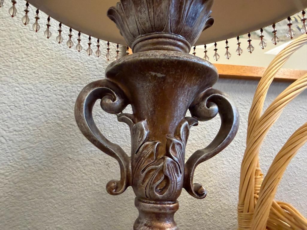 VINTAGE ART DECO STYLED FLOOR LAMP SILVER DISTRESSED FINISH WITH CENTRAL STONE - 6