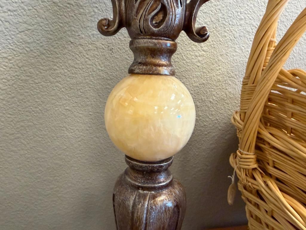 VINTAGE ART DECO STYLED FLOOR LAMP SILVER DISTRESSED FINISH WITH CENTRAL STONE - 7