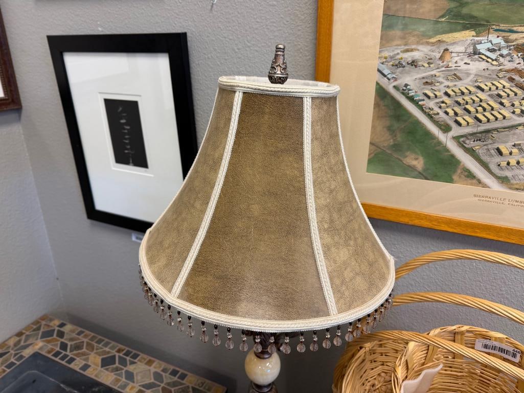 VINTAGE ART DECO STYLED FLOOR LAMP SILVER DISTRESSED FINISH WITH CENTRAL STONE - 9