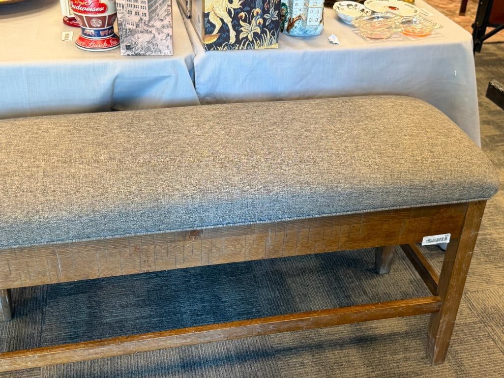 ELEGANT MODERN DESIGN WOOD FRAME STORAGE BENCH WITH DARK GREY PADDED UPHOLSTERED STORAGE LID TOP - 2