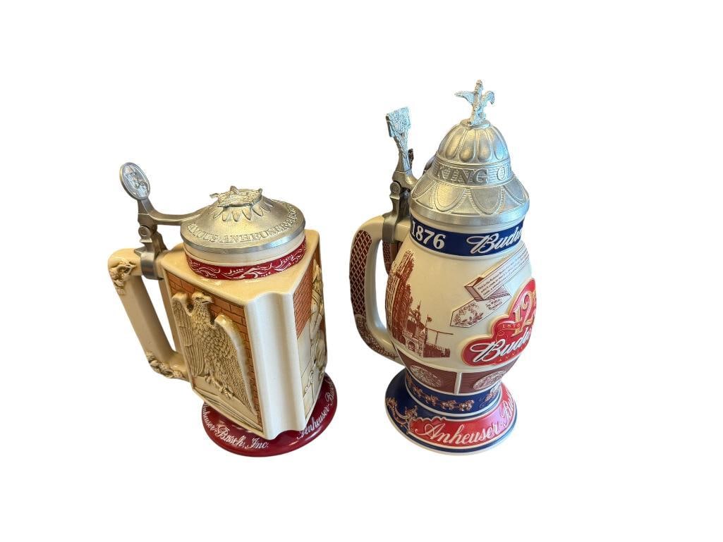 2001 ANHEUSER-BUSCH INC. AND BUDWEISER COLLECTIBLE GERMAN STYLE BEER STEINS WITH DECORATIVE DESIGNS (1 of 19)