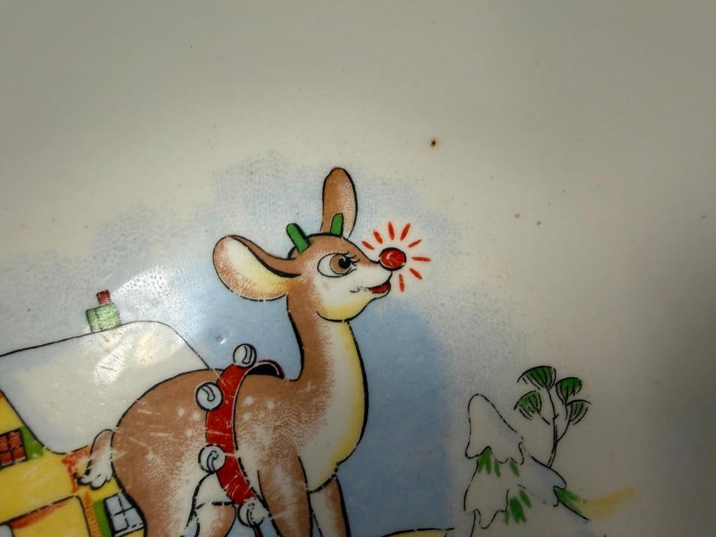 VINTAGE CHRISTMAS HOLIDAY RUDOLPH THE RED-NOSED REINDEER CHILD'S TABLEWARE THREE PIECE SET BY R.L... - 6