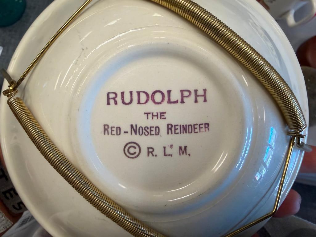 VINTAGE CHRISTMAS HOLIDAY RUDOLPH THE RED-NOSED REINDEER CHILD'S TABLEWARE THREE PIECE SET BY R.L... - 7