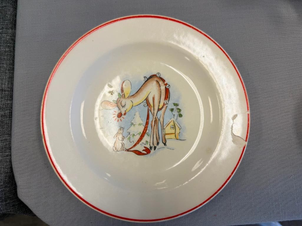 VINTAGE CHRISTMAS HOLIDAY RUDOLPH THE RED-NOSED REINDEER CHILD'S TABLEWARE THREE PIECE SET BY R.L... - 8