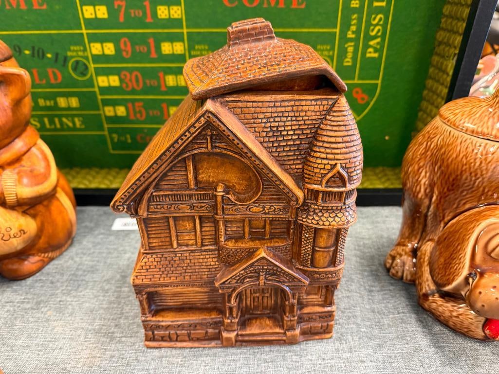 VINTAGE MCCOY POTTERY THINKING DOG CERAMIC COOKIE JAR AND TREASURE CRAFT HOUSE CERAMIC COOKIE JAR - 13