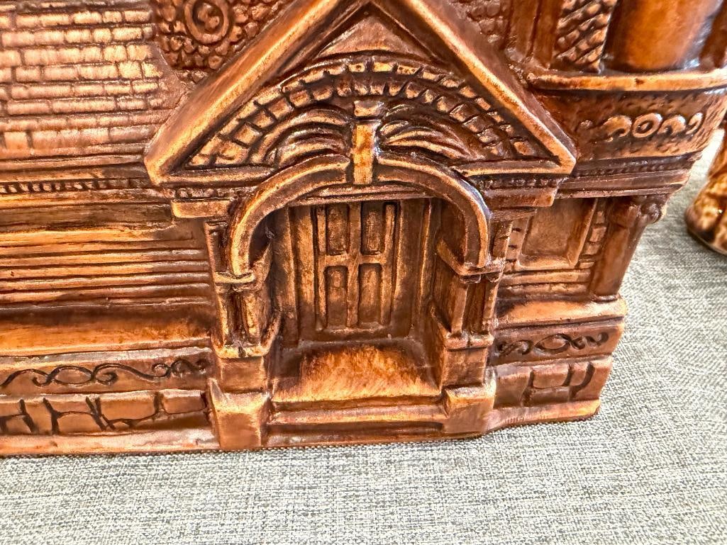 VINTAGE MCCOY POTTERY THINKING DOG CERAMIC COOKIE JAR AND TREASURE CRAFT HOUSE CERAMIC COOKIE JAR - 14
