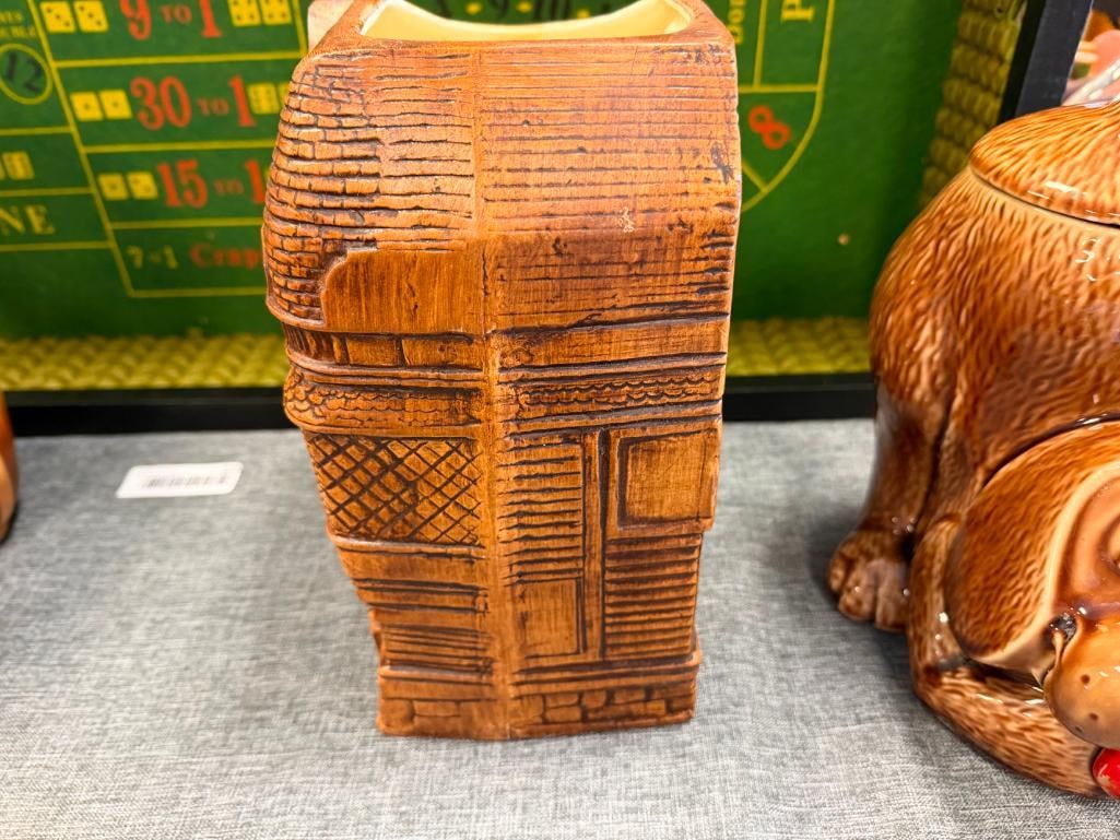VINTAGE MCCOY POTTERY THINKING DOG CERAMIC COOKIE JAR AND TREASURE CRAFT HOUSE CERAMIC COOKIE JAR - 18