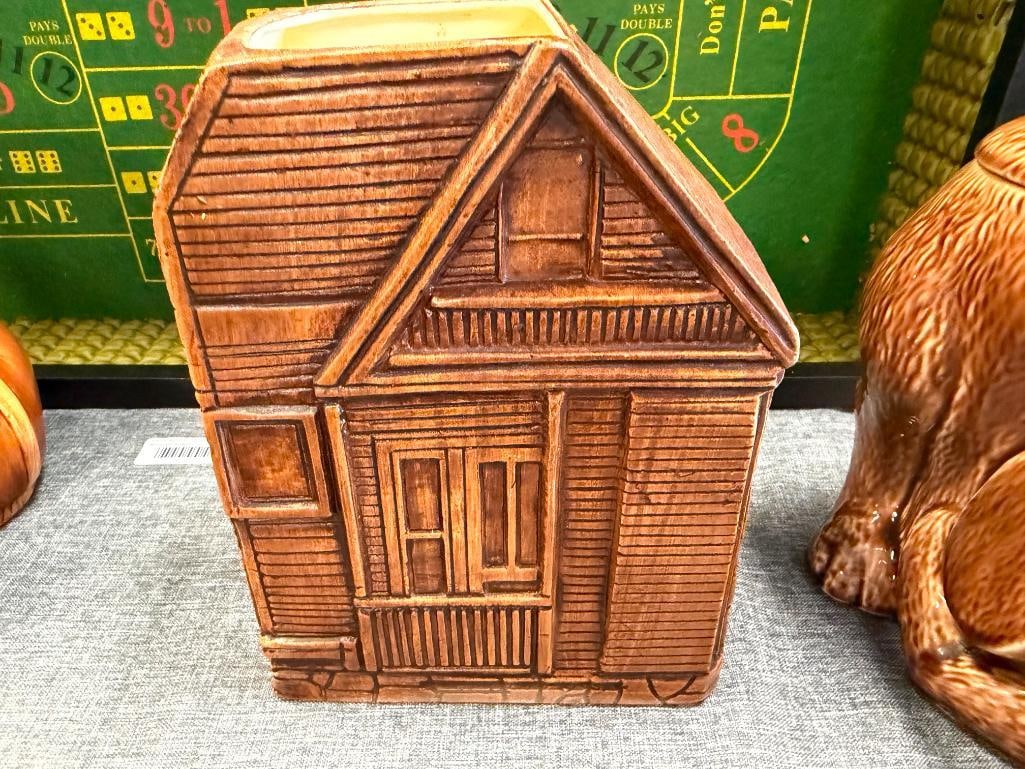 VINTAGE MCCOY POTTERY THINKING DOG CERAMIC COOKIE JAR AND TREASURE CRAFT HOUSE CERAMIC COOKIE JAR - 19