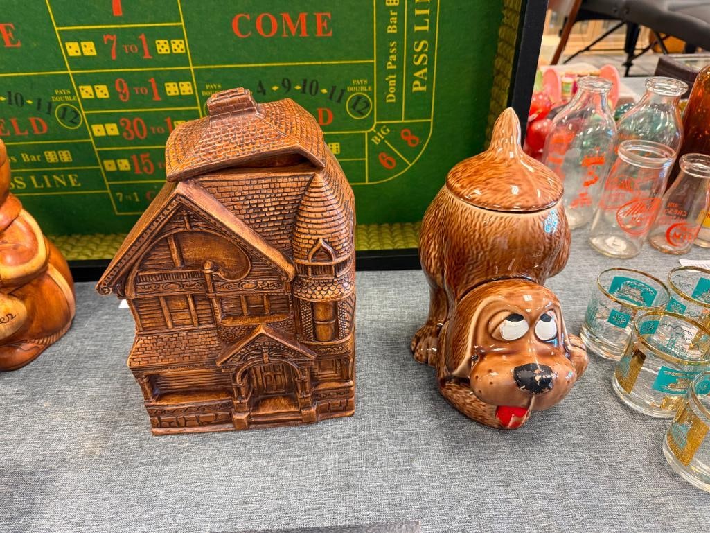 VINTAGE MCCOY POTTERY THINKING DOG CERAMIC COOKIE JAR AND TREASURE CRAFT HOUSE CERAMIC COOKIE JAR - 2