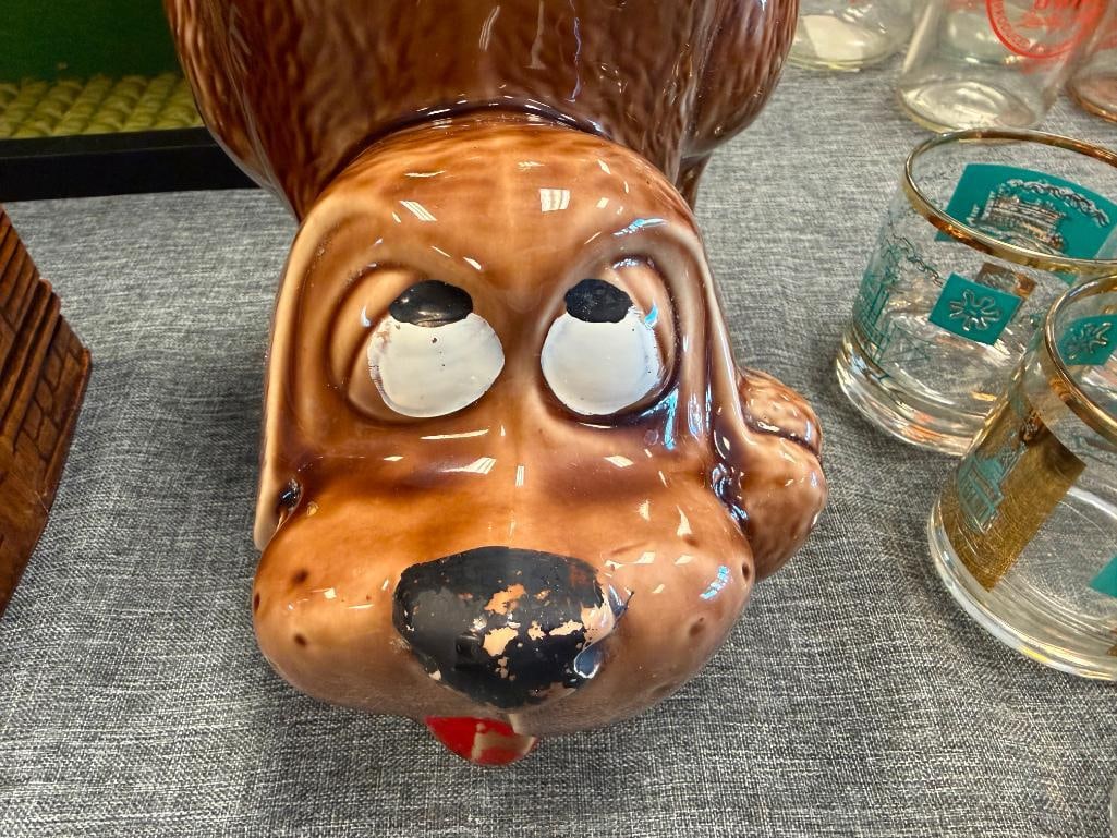 VINTAGE MCCOY POTTERY THINKING DOG CERAMIC COOKIE JAR AND TREASURE CRAFT HOUSE CERAMIC COOKIE JAR - 5
