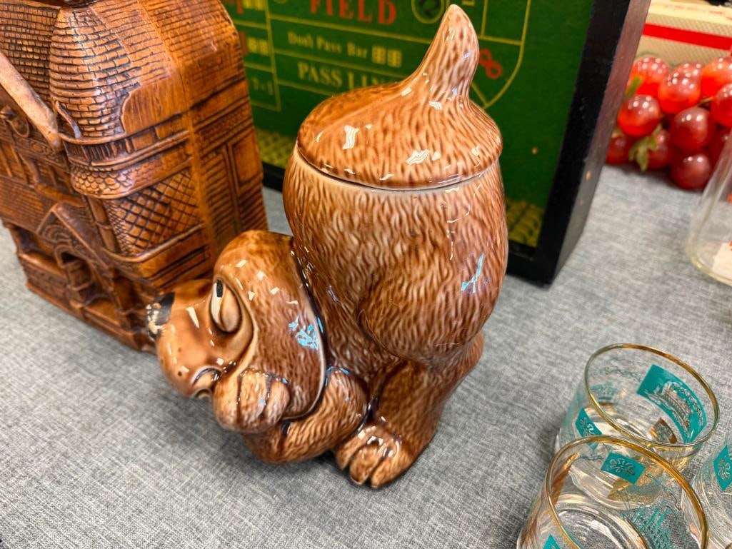 VINTAGE MCCOY POTTERY THINKING DOG CERAMIC COOKIE JAR AND TREASURE CRAFT HOUSE CERAMIC COOKIE JAR - 7