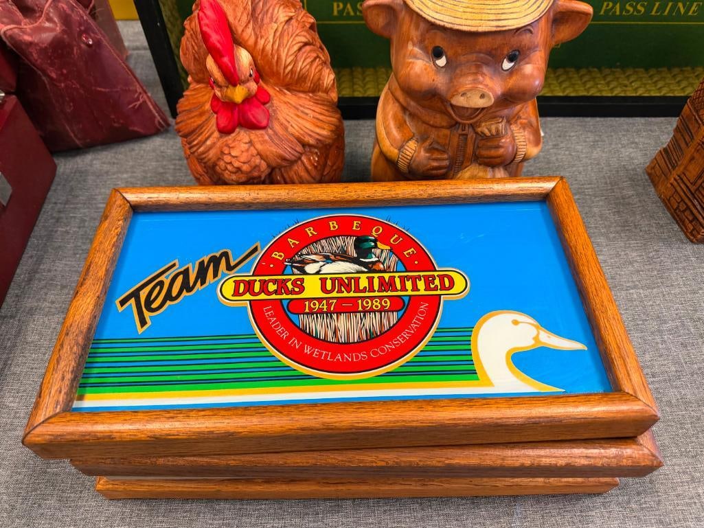 1987, 1989, 1992, AND 1994 NEVADA BIGHORNS UNLIMITED AND RENO DUCKS UNLIMITED GLASS SIGNS WITH OAK - 3