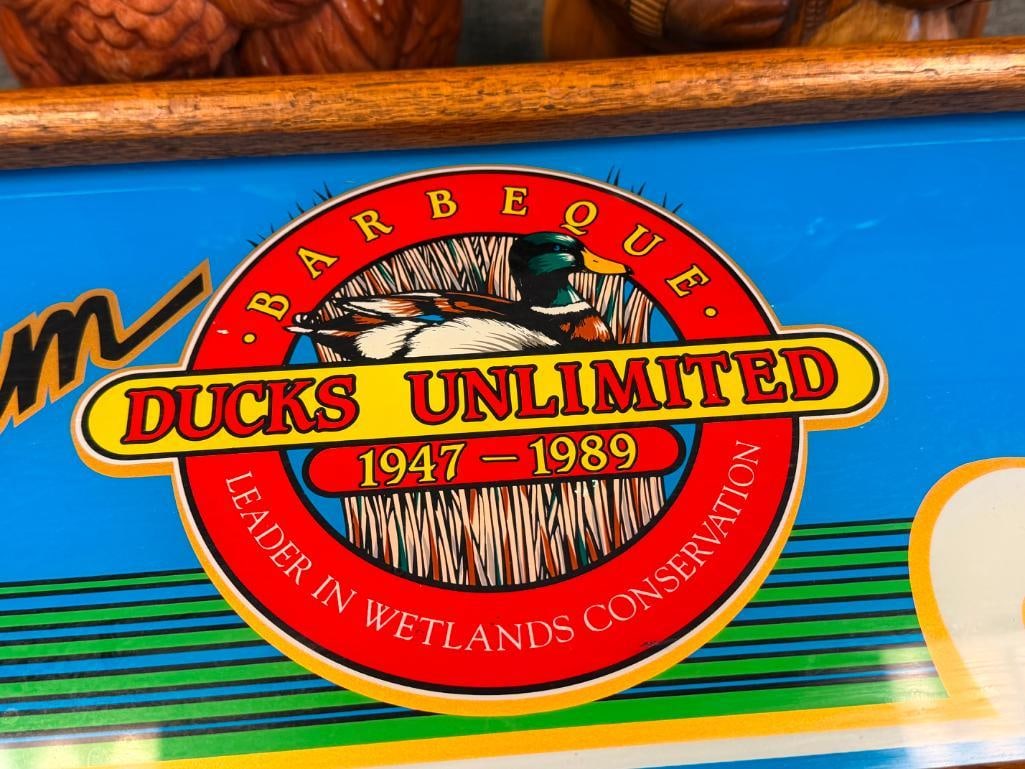 1987, 1989, 1992, AND 1994 NEVADA BIGHORNS UNLIMITED AND RENO DUCKS UNLIMITED GLASS SIGNS WITH OAK - 4