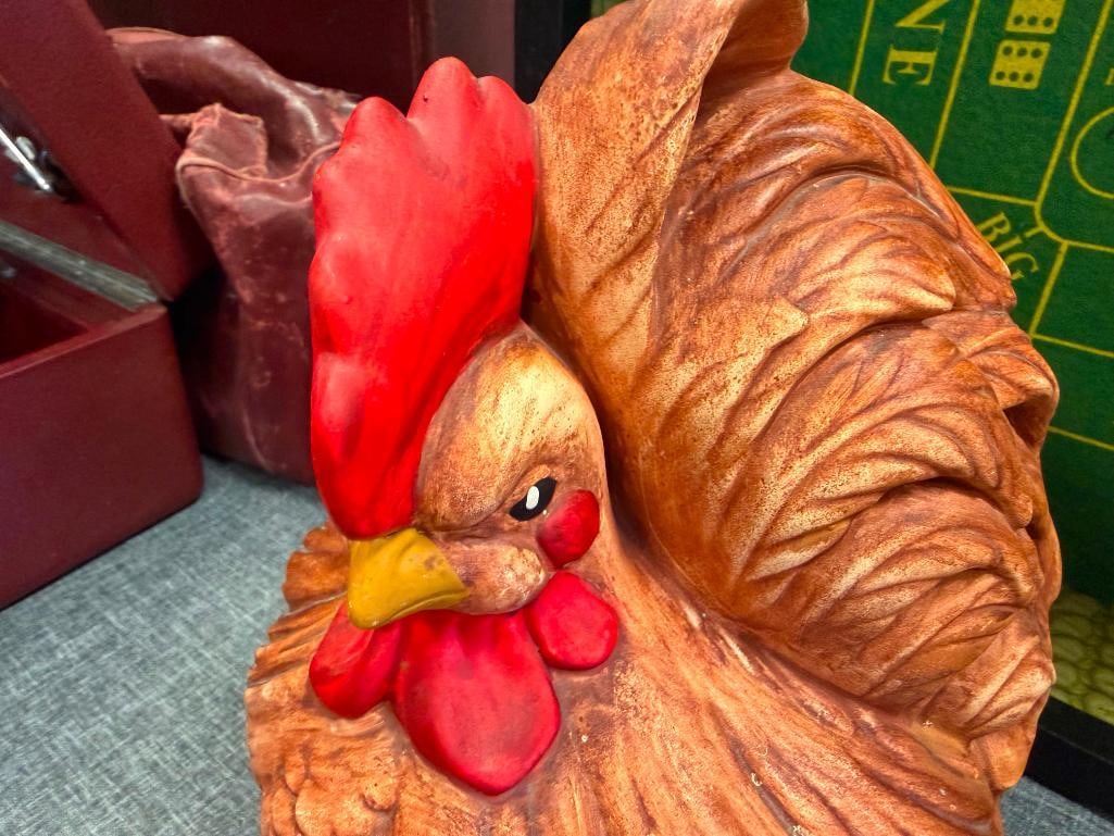 VINTAGE TREASURE CRAFT FIGURAL PIG CERAMIC COOKIE JAR AND ATLANTIC MOLD ROOSTER CERAMIC COOKIE JAR - 13