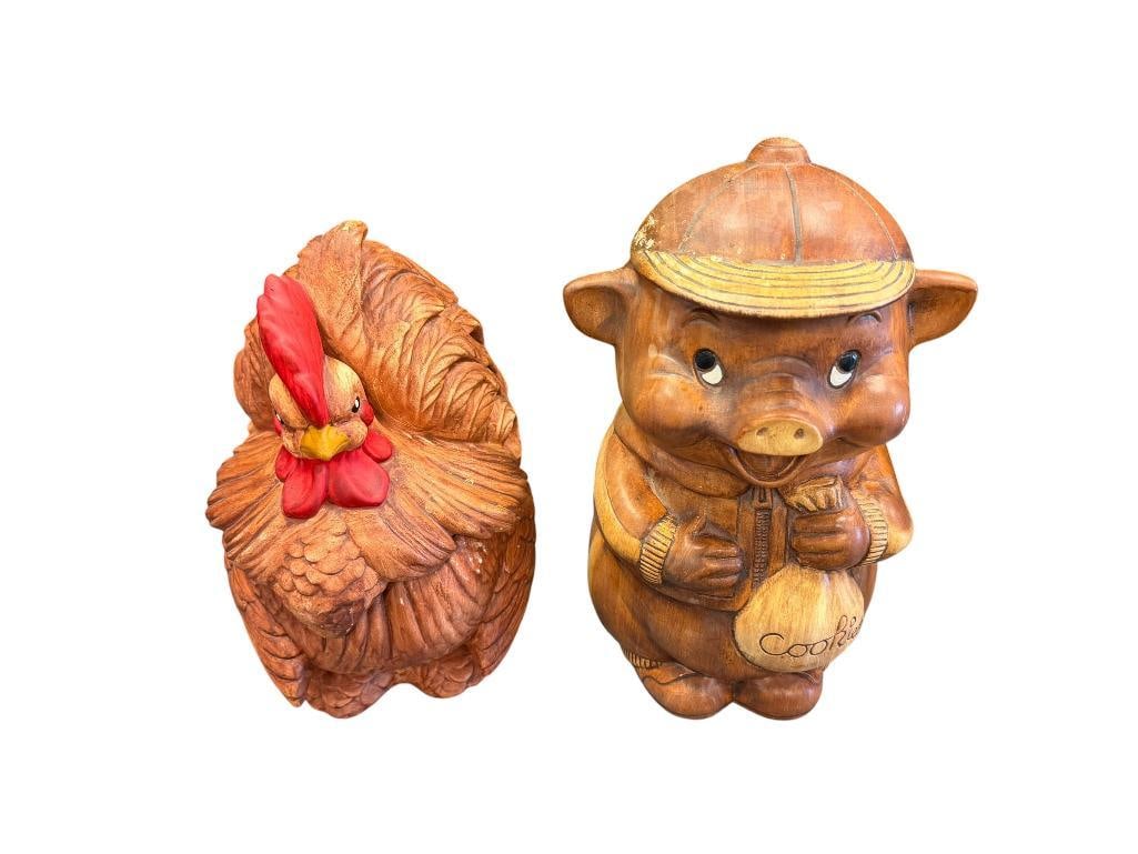 VINTAGE TREASURE CRAFT FIGURAL PIG CERAMIC COOKIE JAR AND ATLANTIC MOLD ROOSTER CERAMIC COOKIE JAR (1 of 16)