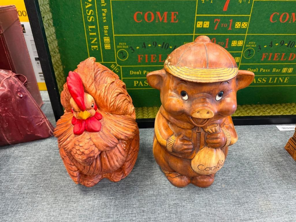 VINTAGE TREASURE CRAFT FIGURAL PIG CERAMIC COOKIE JAR AND ATLANTIC MOLD ROOSTER CERAMIC COOKIE JAR - 2