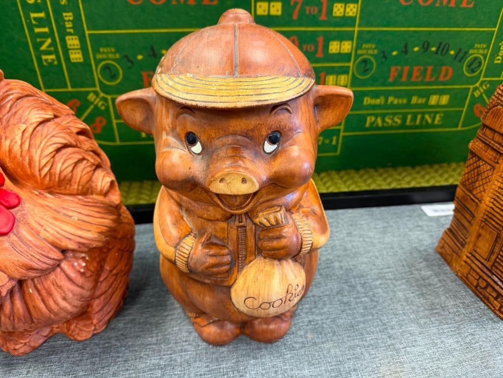 VINTAGE TREASURE CRAFT FIGURAL PIG CERAMIC COOKIE JAR AND ATLANTIC MOLD ROOSTER CERAMIC COOKIE JAR - 3