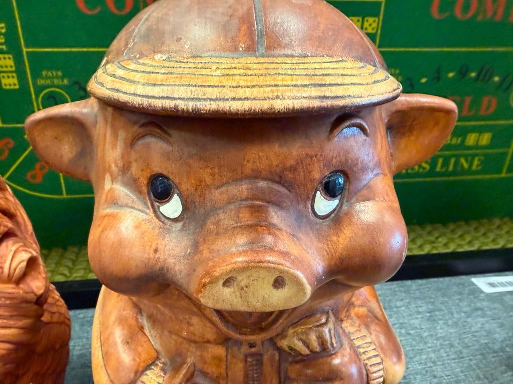 VINTAGE TREASURE CRAFT FIGURAL PIG CERAMIC COOKIE JAR AND ATLANTIC MOLD ROOSTER CERAMIC COOKIE JAR - 4