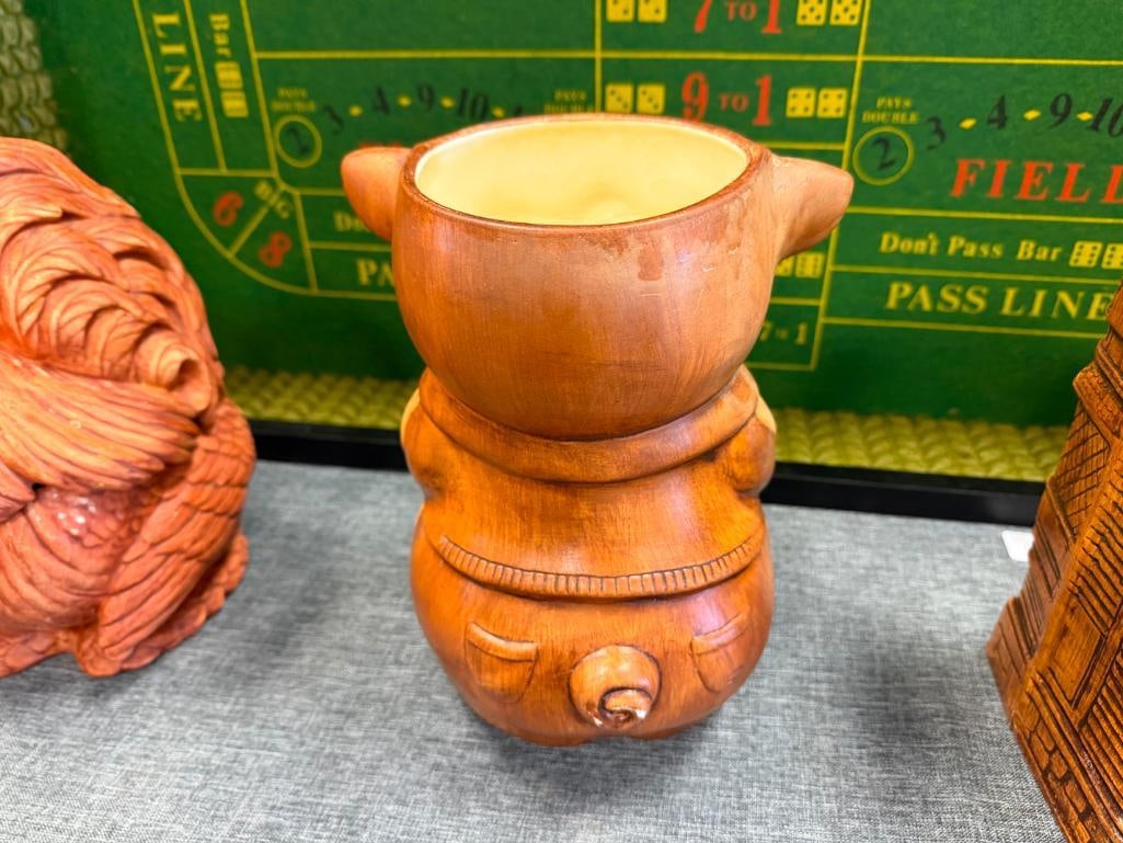 VINTAGE TREASURE CRAFT FIGURAL PIG CERAMIC COOKIE JAR AND ATLANTIC MOLD ROOSTER CERAMIC COOKIE JAR - 9
