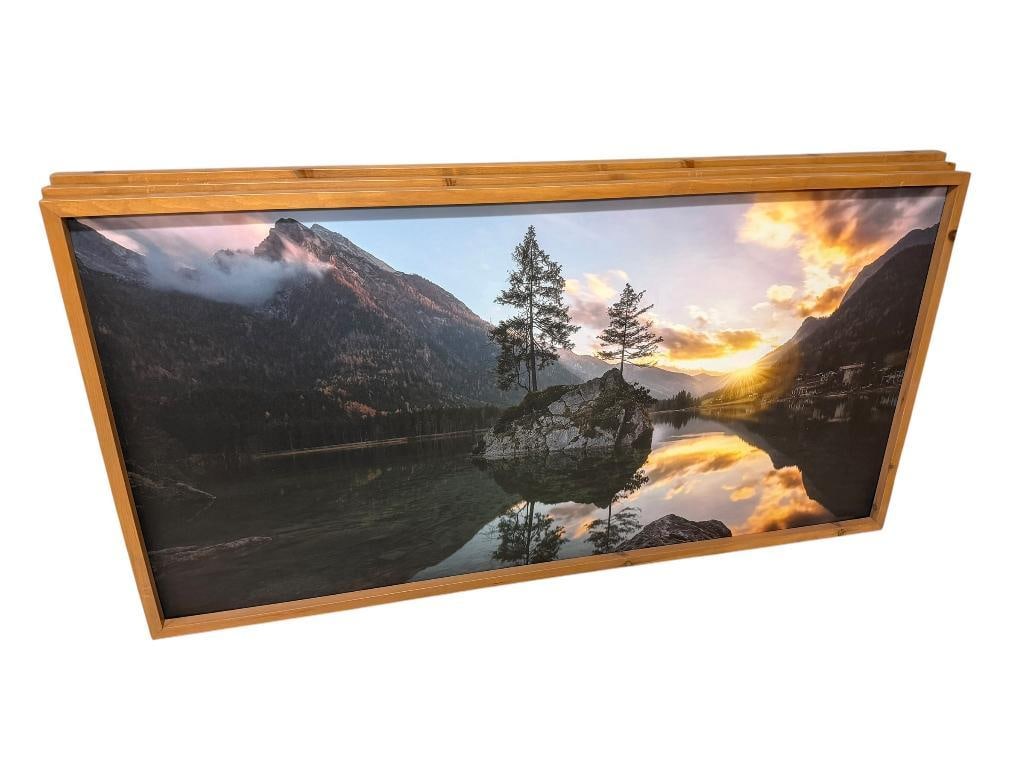 THREE OVERSIZED FRAMED PRINTS INCLUDING HINTERSEE LAKE LANDSCAPE, CHOCOLATE LAB ON FISHING BOAT, ... (1 of 7)