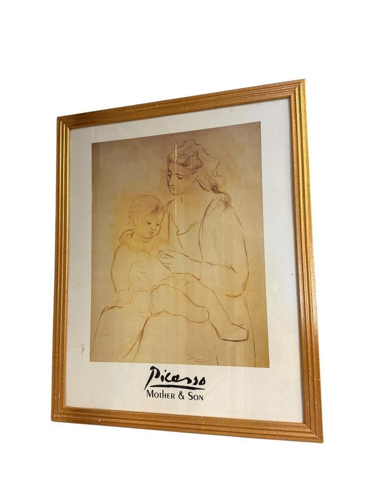 REPRODUCTION PICASSO " MOTHER & SON " PRINT: IN GILT STYLE FRAME 18" X 22"