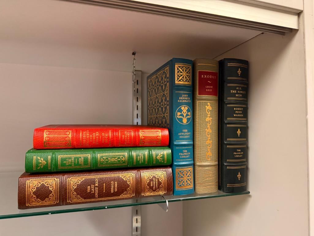 SIX SIGNED FRANKLIN LIBRARY LEATHER BOUND BOOKS INCLUDING " ALL THE KING'S MEN ," " EXODUS ," ETC. - 2