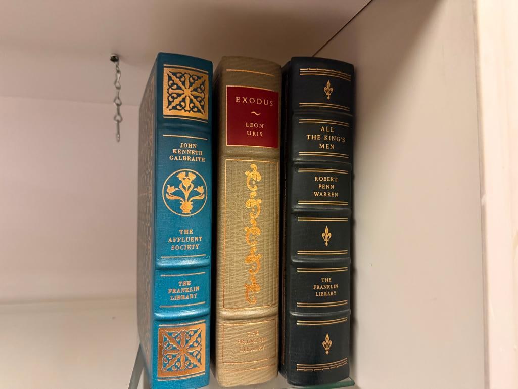 SIX SIGNED FRANKLIN LIBRARY LEATHER BOUND BOOKS INCLUDING " ALL THE KING'S MEN ," " EXODUS ," ETC. - 7
