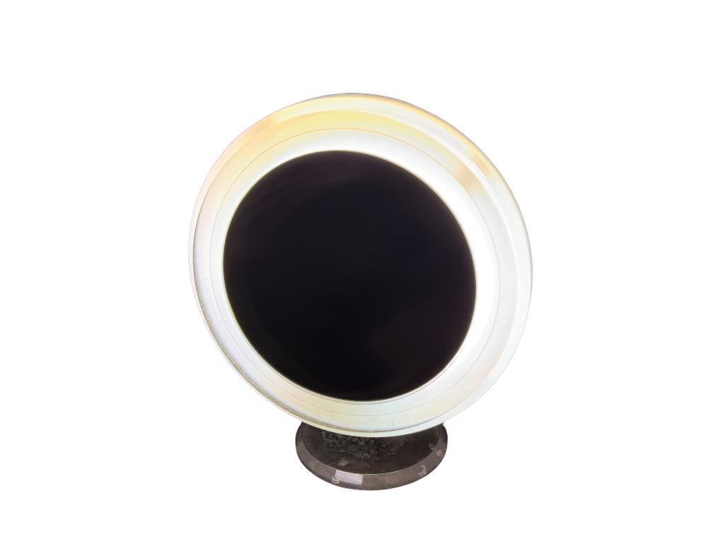 LIGHTED MAGNIFIED ELECTRIC COSMETIC MIRROR ON STAND AND CHROME BACK: TESTED + 10" MIRROR X 12" H
