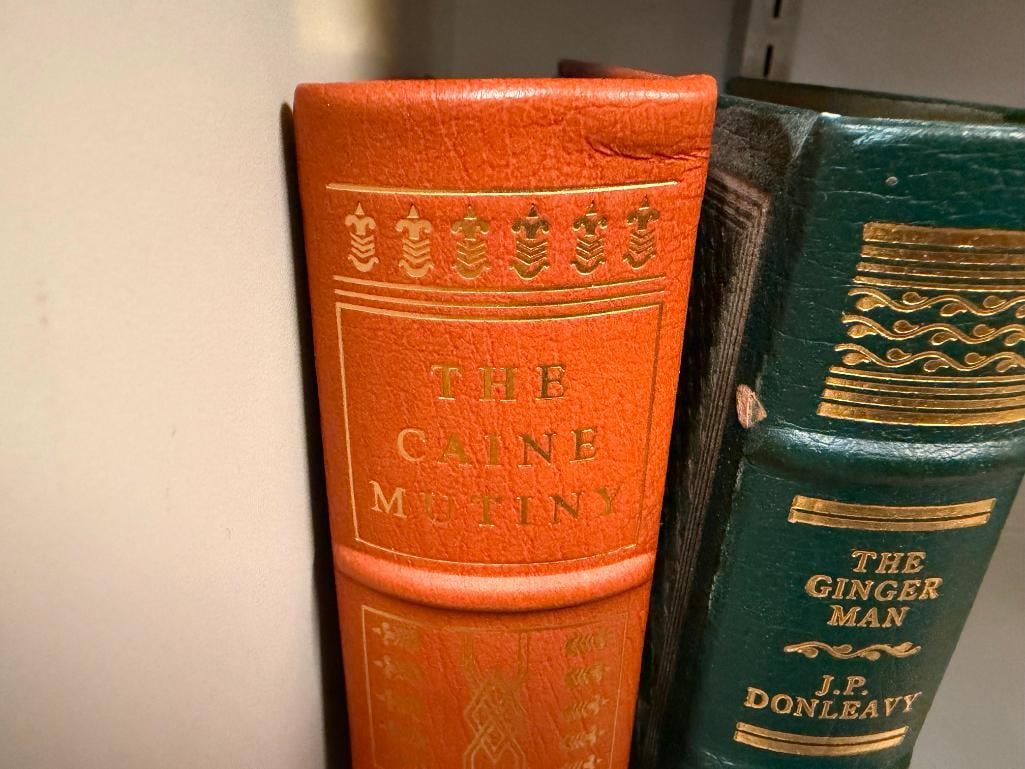 FIVE SIGNED THE FRANKLIN LIBRARY LEATHER BOUND BOOKS INCLUDING " THE CANE MUTINY " BY HERMAN WOUK - 10