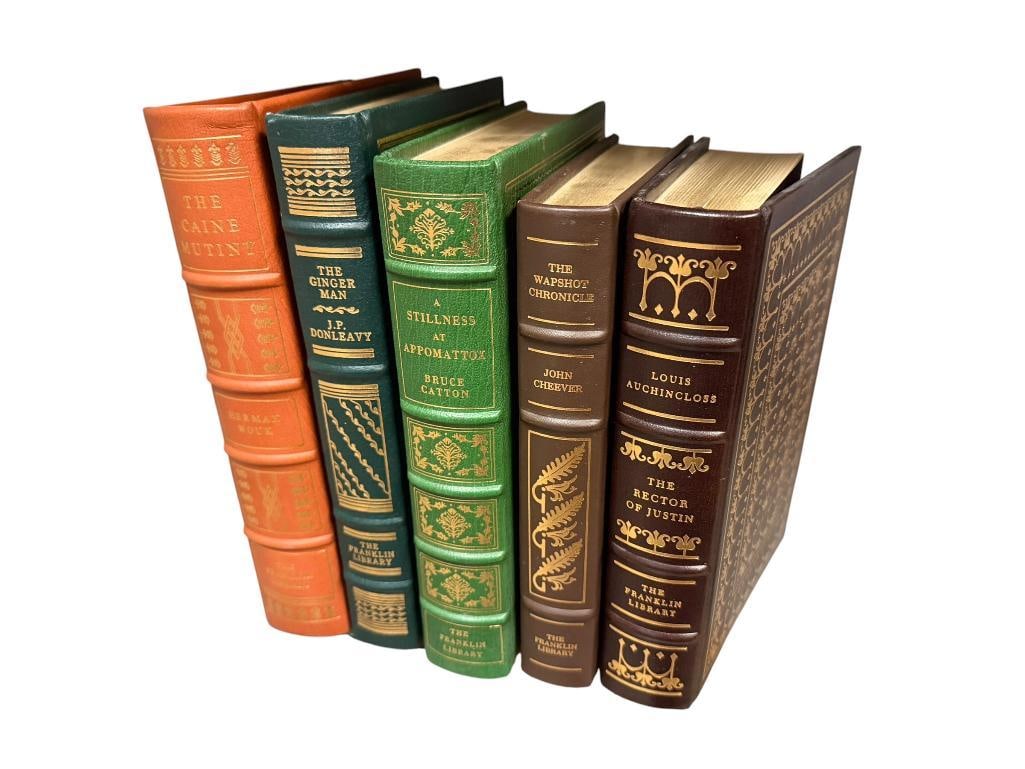 FIVE SIGNED THE FRANKLIN LIBRARY LEATHER BOUND BOOKS INCLUDING " THE CANE MUTINY " BY HERMAN WOUK (1 of 11)