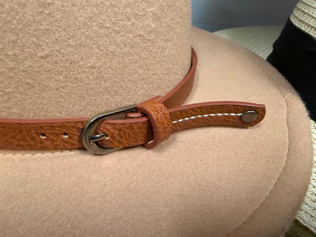 THREE HATS INCLUDING AMERICAN HAT MAKERS, HENSCHEL HAT CO., AND POLYESTER FASHION HAT WITH LEATHER - 4