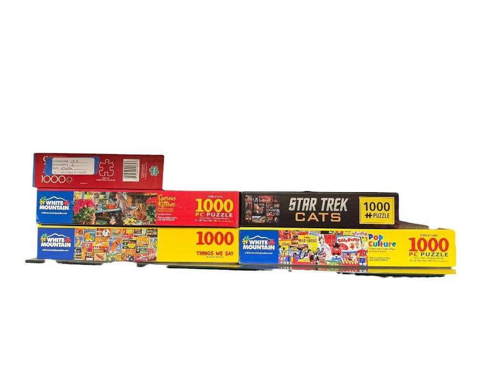 FIVE 1,000 PIECE PUZZLES INCLUDING THREE BY WHITE MOUNTAIN, STAR TREK CATS, AND CHARLES WYSOCKI (1 of 12)
