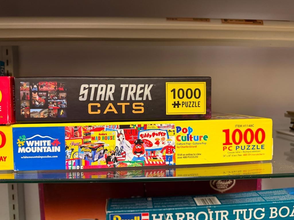 FIVE 1,000 PIECE PUZZLES INCLUDING THREE BY WHITE MOUNTAIN, STAR TREK CATS, AND CHARLES WYSOCKI - 3