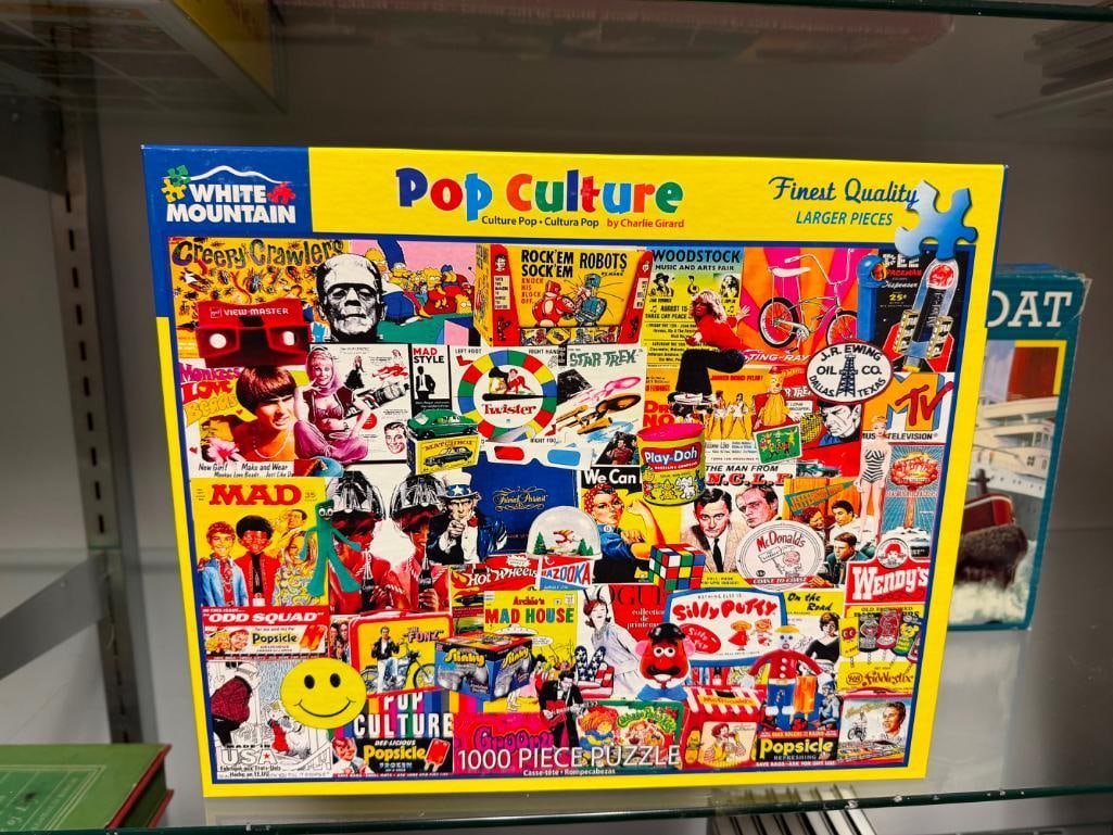 FIVE 1,000 PIECE PUZZLES INCLUDING THREE BY WHITE MOUNTAIN, STAR TREK CATS, AND CHARLES WYSOCKI - 5