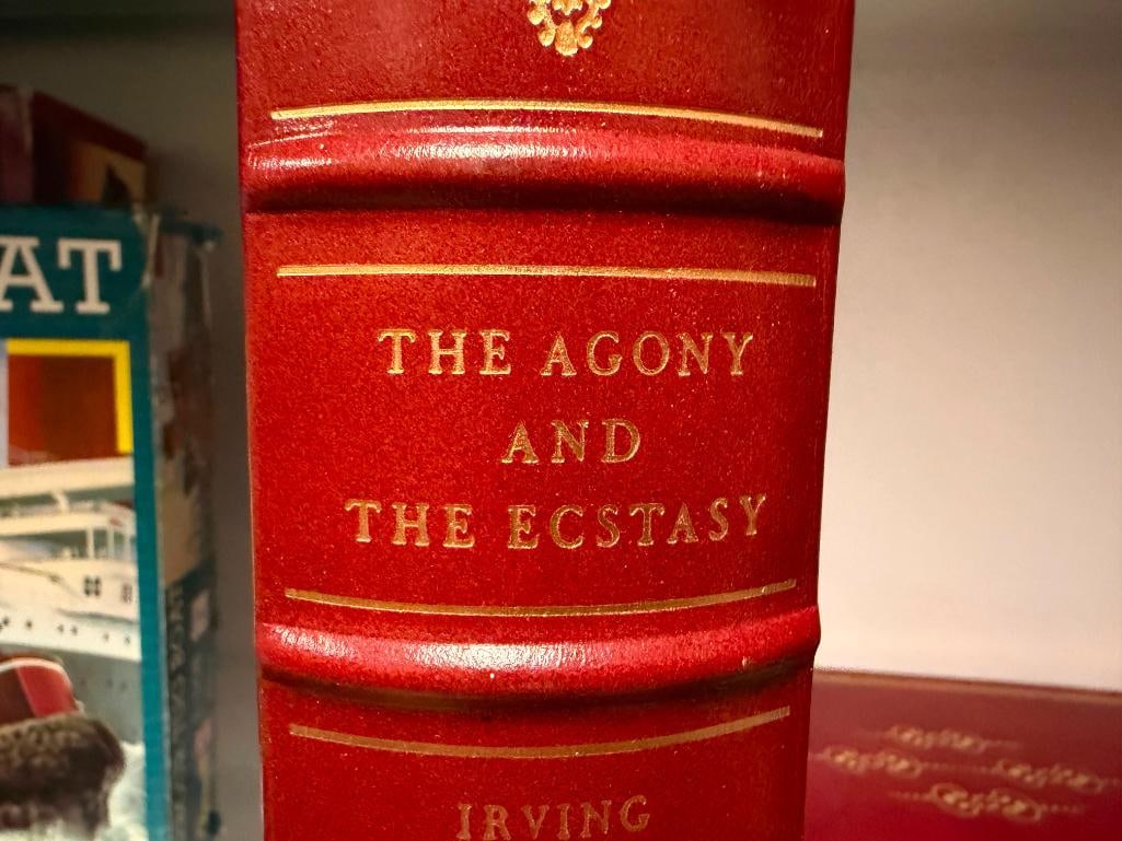 SIX SIGNED FRANKLIN LIBRARY LEATHER BOUND BOOKS INCLUDING " THE AGONY AND THE ECSTAST " - 9