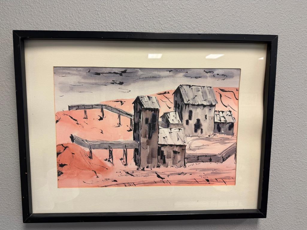 BILL THYR NEVADA ARTIST ORIGINAL WATERCOLOR ON PAPER PAINTING TITLED GRANITE MINE - 2