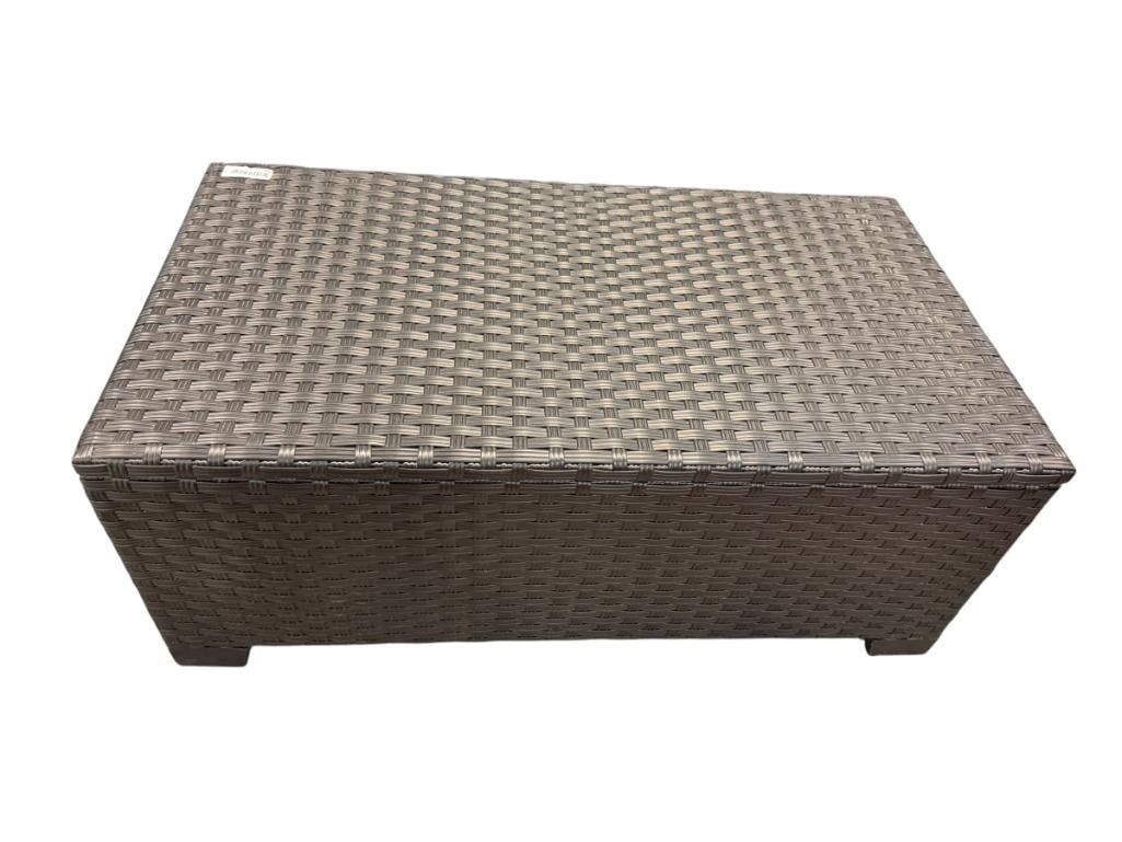 BLACK VINYL WICKER OUTDOOR / PATIO STORAGE COCKTAIL TABLE: NO HEAVY WEAR OR FRAYING 36" X 22" X 16":