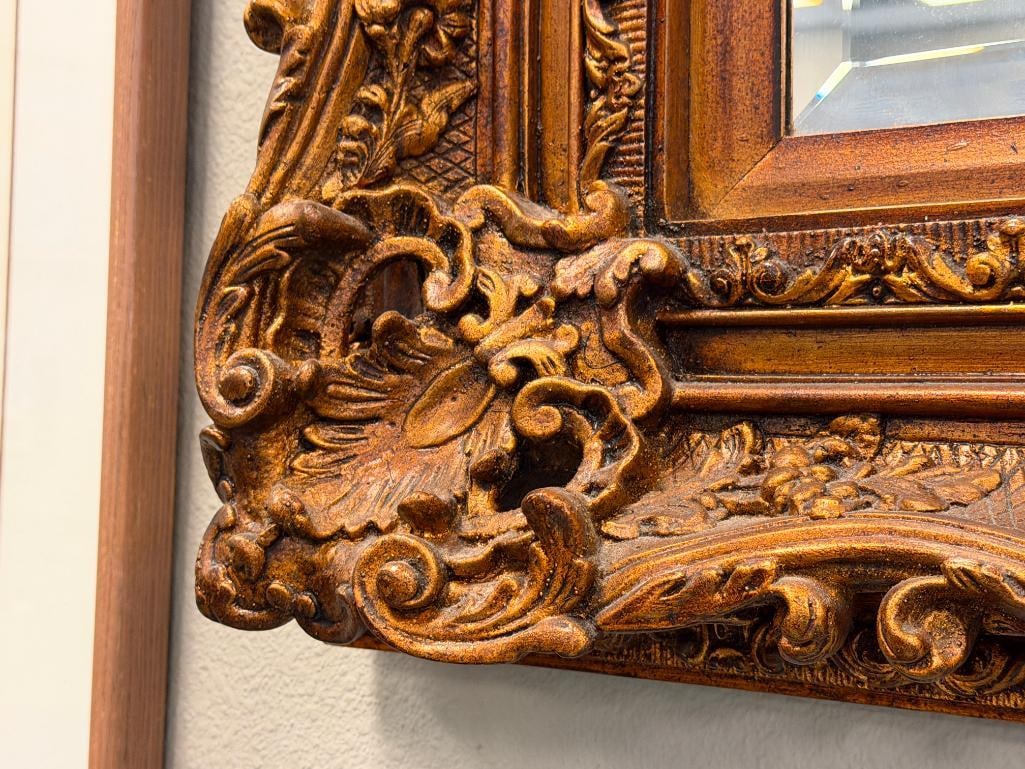 BAROQUE STYLE ELABORATE FRAMED BEVELED MIRROR BRONZE TONED - 4